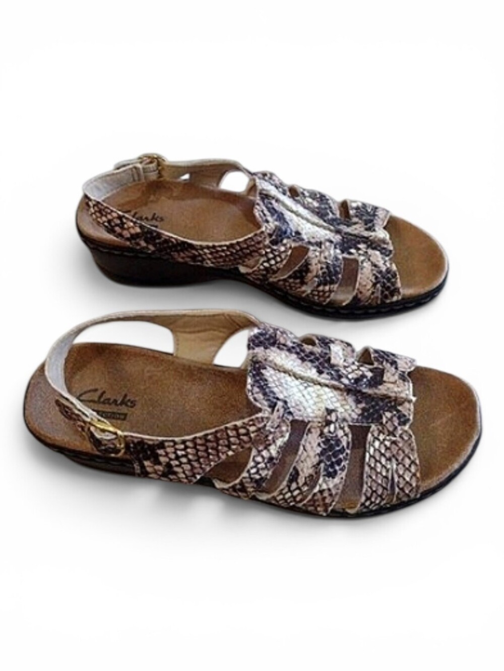 Clarks Lexi Women's Snake Print Leather Wedge Sandals Size 7